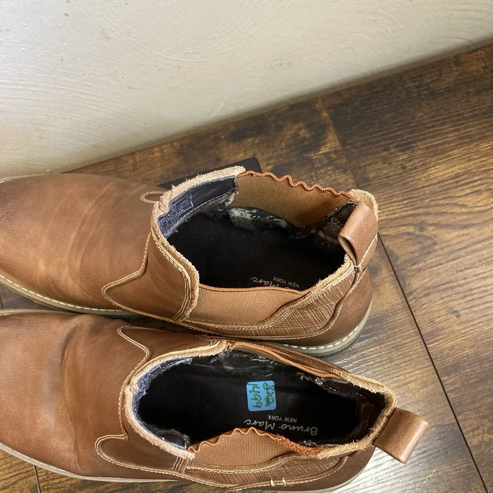 Bruno‎ Marc ENGLE-03 Men's Chelsea Boots Brown Leather Slip On Lug Sole 10